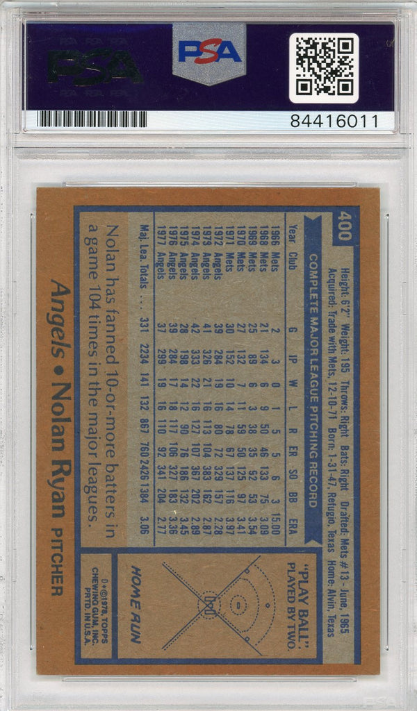 Nolan Ryan "HOF 99" Autographed 1978 Topps Card (PSA Auto Gem Mint 10)