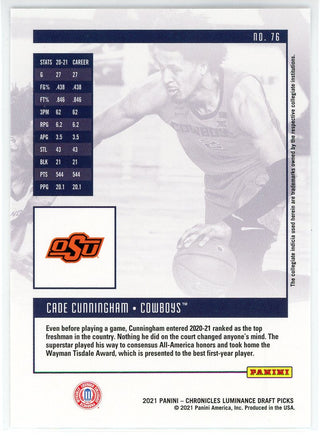 Cade Cunningham 2021 Panini Chronicles Draft Picks Rookie Card #76