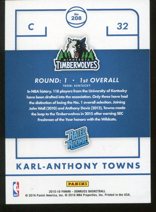 Karl-Anthony Towns 2015-16 Donruss #208 Rated Rookie Card