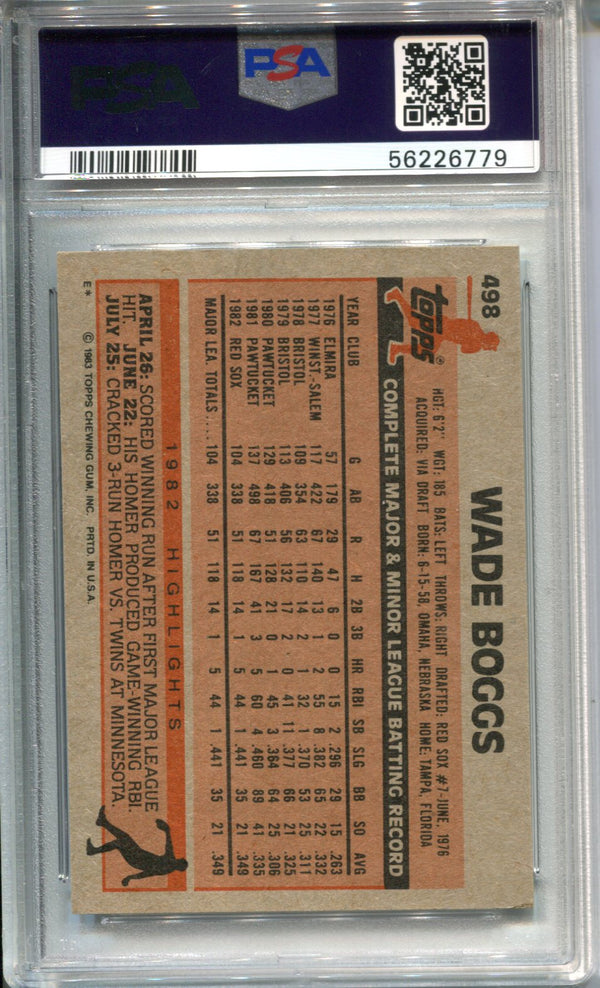 Wade Boggs 1983 Topps #498 PSA NM-MT 8 Card