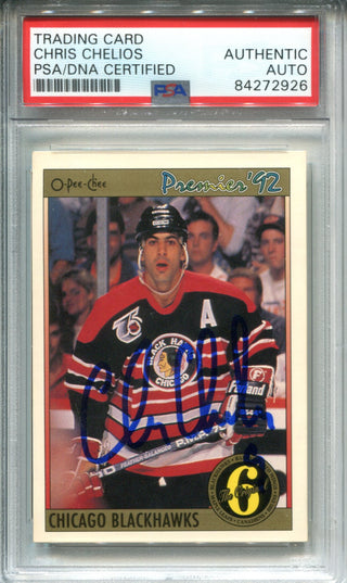 Chris Chelios Autographed 1992 O-Pee-Chee Card (PSA)