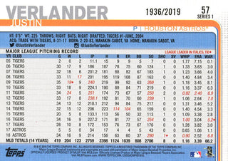 Justin Verlander 2019 Topps Card