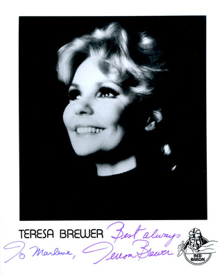 Teresa Brewer Autographed Black & White 8x10 Photo