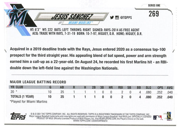 Jesus Sanchez 2021 Topps Rookie Card