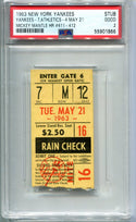 1963 New York Yankees Vs. Athletics 4 MAY 21 Ticket Stub (PSA GOOD 2)