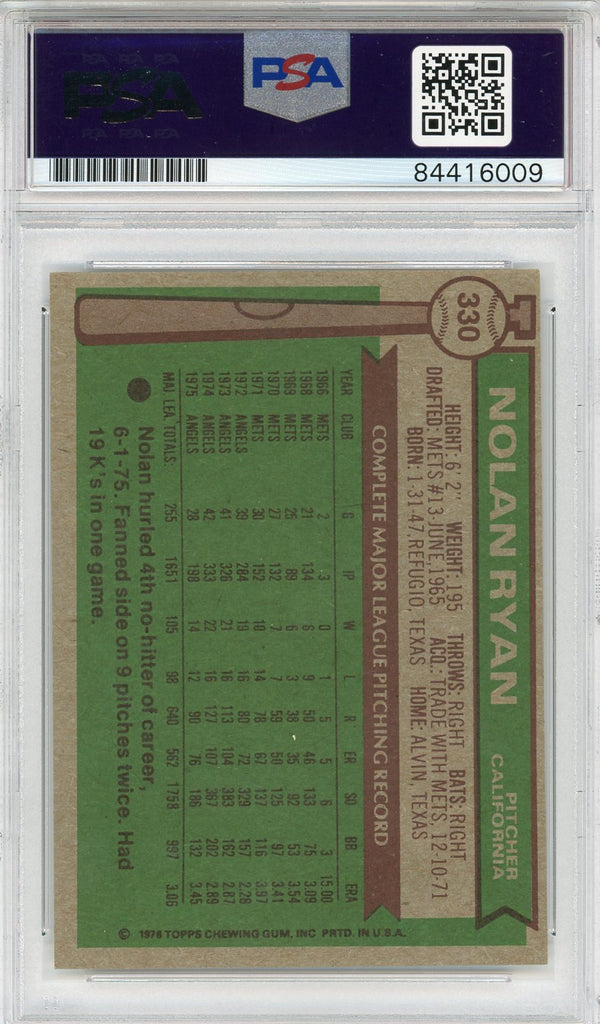 Nolan Ryan "HOF 99" Autographed 1976 Topps Card (PSA Auto Mint 9)