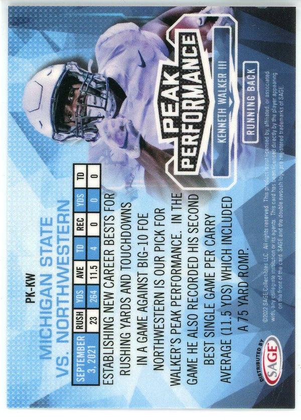 Kenneth Walker III 2022 Sage Peak Performance Rookie Card #PK-KW