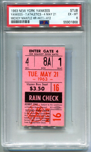 1963 New York Yankees Vs. Athletics 4 May 21 Ticket Stub (PSA EX MT 6 )