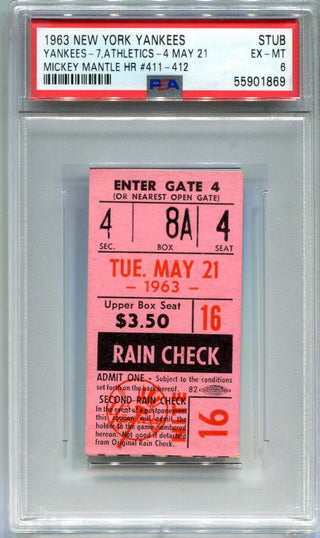 1963 New York Yankees Vs. Athletics 4 May 21 Ticket Stub (PSA EX MT 6 )