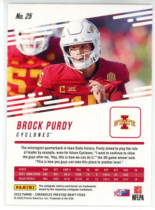 Brock Purdy 2022 Panini Chronicles Prestige Draft Picks Rookie Card #25