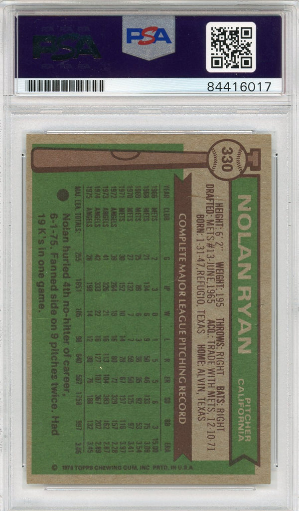 Nolan Ryan "HOF 99" Autographed 1976 Topps Card (PSA)