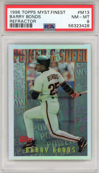 Barry Bonds 1996 Topps Power & Speed Mystery Finest Refractor Card #M13 (PSA)