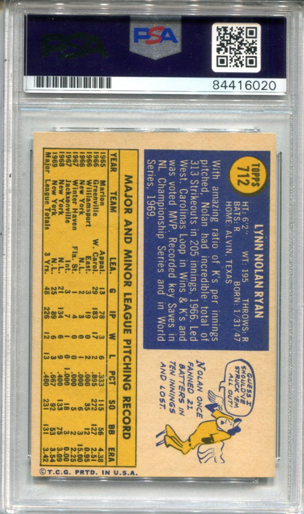 Nolan Ryan 1970 Topps #712 Autographed Card (PSA AUTHENTIC)