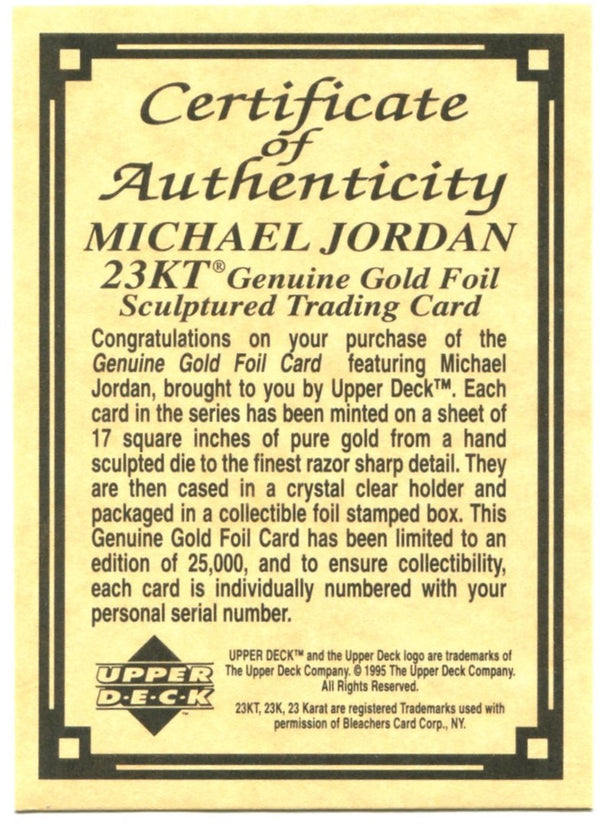 Upper Deck Michael Jordan Gold Foil Sculptured Trading Card /25000