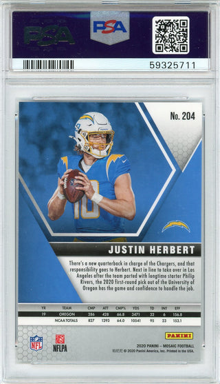 Justin Herbert 2020 Panini Mosaic Rookie Card #204 (PSA Gem Mint 10)