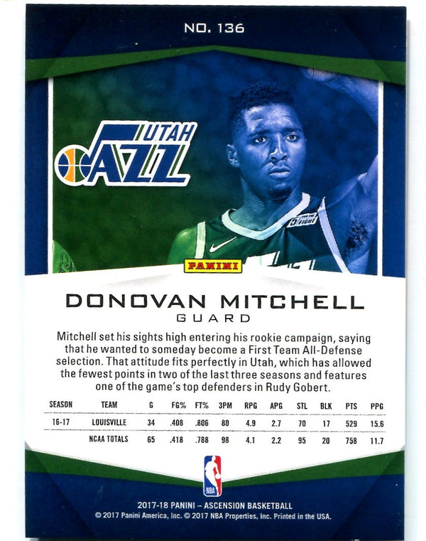 Donovan Mitchell 2017-18 Panini Ascension Green #136 Card 12/25