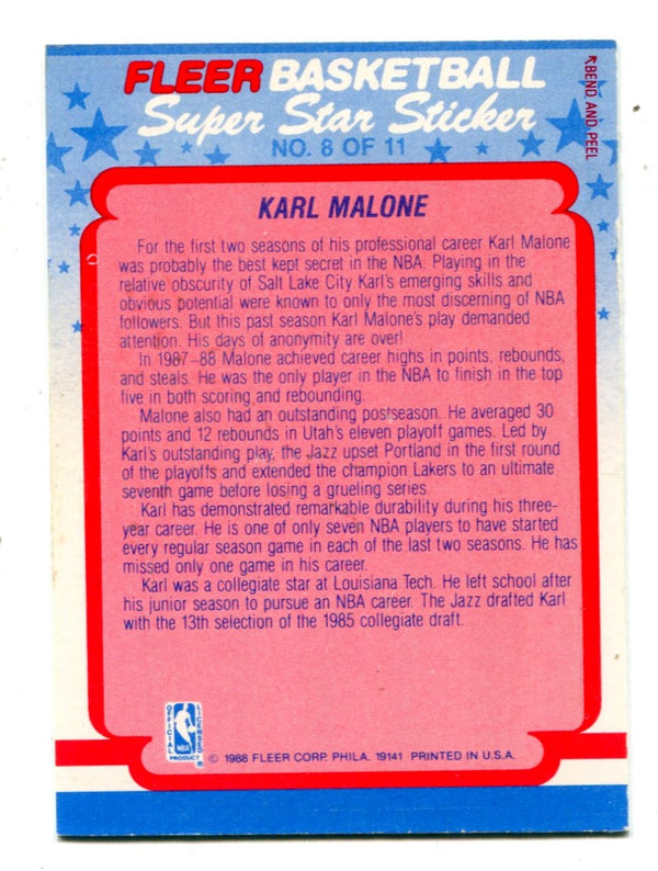 Karl Malone 1988 Fleer Super Star Sticker #5 Card