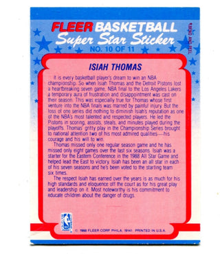 Isiah Thomas 1988 Fleer Super Star Sticker #10 Card