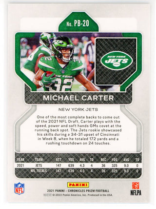 Michael Carter 2021 Panini Chronicles Prizm Black Rookie Card #PB-20