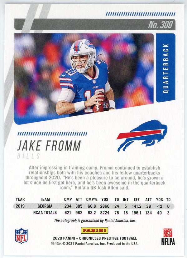 Jake Fromm Autographed 2020 Panini Prestige Rookie Card #309