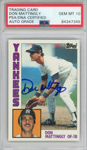 Don Mattingly Autographed 1984 Topps Rookie Card #8 (PSA Auto GM MT 10)