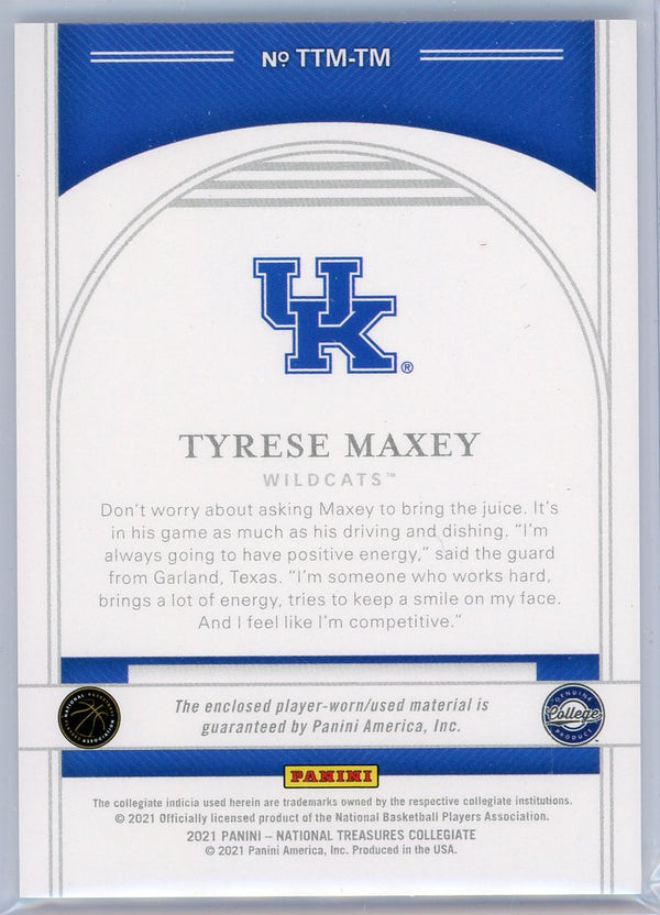 Tyrese Maxey 2021 Panini National Treasures Collegiate Patch Card #TTM-TM