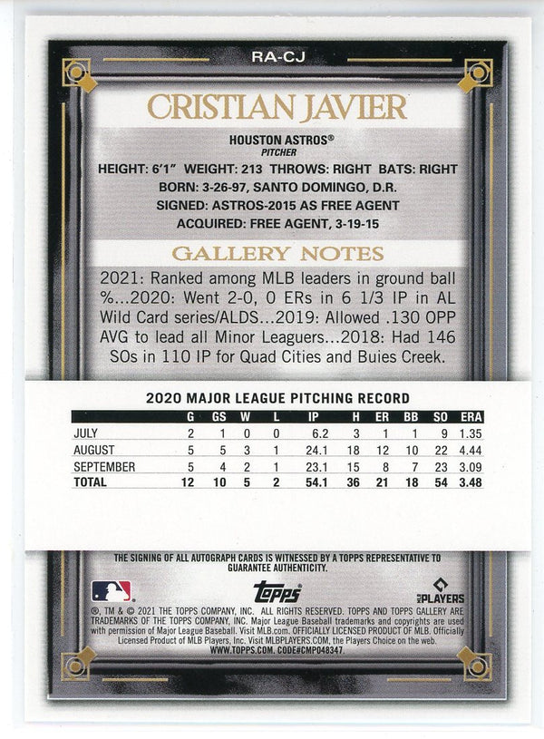 Cristian Javier Autographed 2021 Topps Gallery Rookie Card #RA-CJ