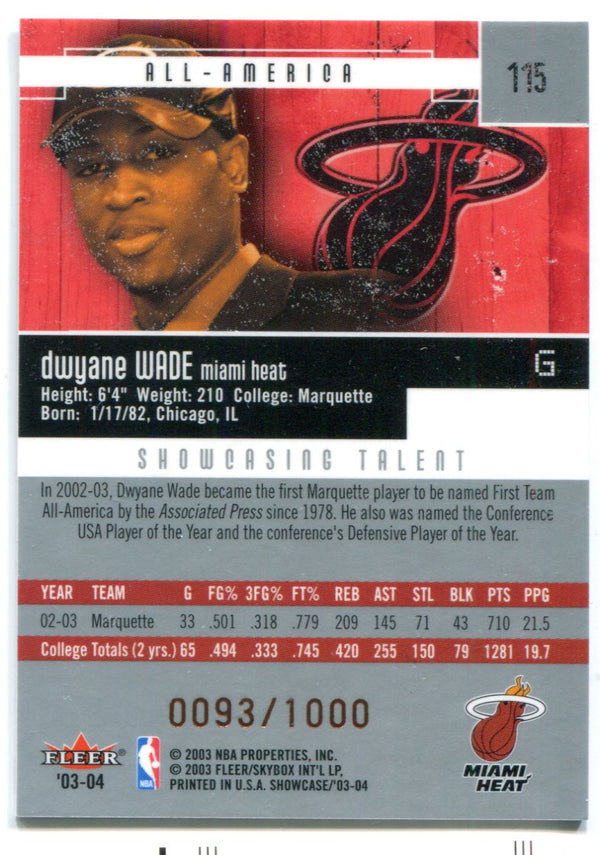 Dwyane Wade 2003 Fleer Showcase #115 Card 93/1000