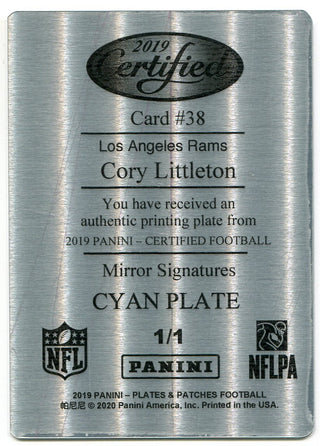 Cory Littleton 2019 Plates & Patches Panini Certified Cyan Printing Plate 1/1