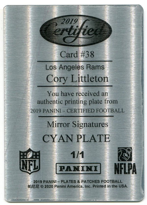 Cory Littleton 2019 Plates & Patches Panini Certified Cyan Printing Plate 1/1