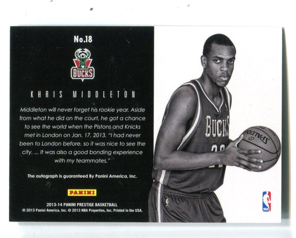 Khris Middleton 2013-14 Panini Prestige #18 Bonus Shots Auto Card