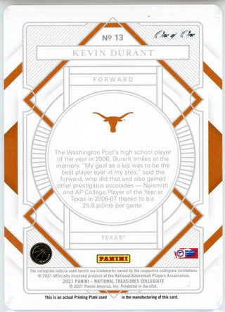 Kevin Durant 2021 Panini National Treasures Collegiate Printing Plate Card #13