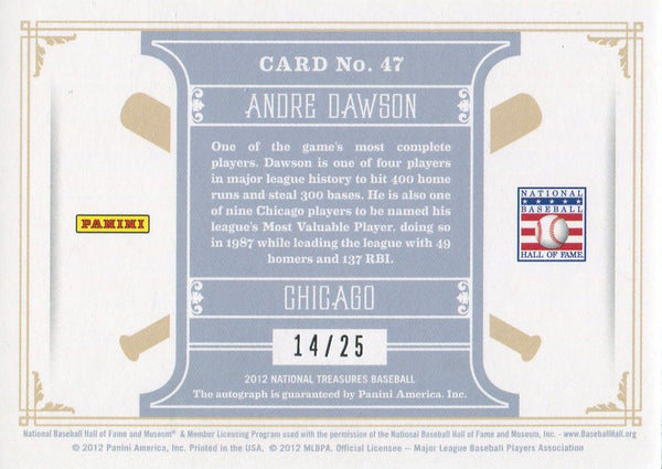 Andre Dawson 2012 Panini National Treasures Autographed Card