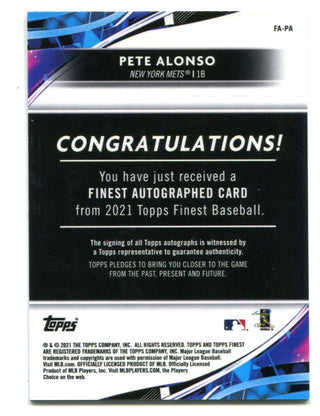 Pete Alonso 2021 Topps Finest Orange Wave #FAPA Auto Card /25