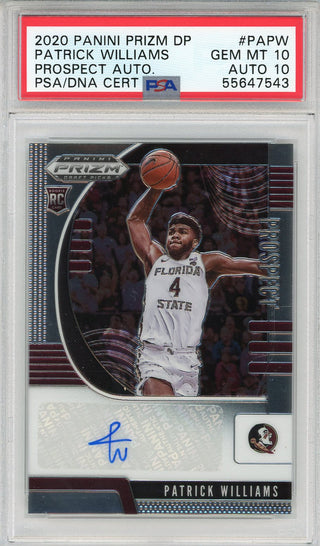 Patrick Williams Autographed 2020 Panini Prizm DP Prospect Rookie Card #PAPW (PSA 10/10)