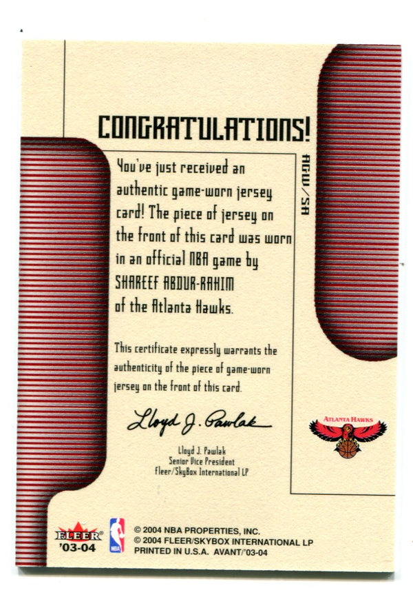 Shareef Abdur Rahim 2004 Fleer Avant #AGWSA Card