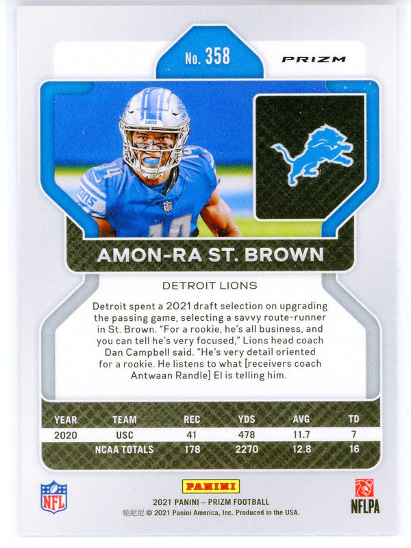 Amon-Ra St. Brown 2021 Panini Prizm Red Cracked Ice Rookie Card #358