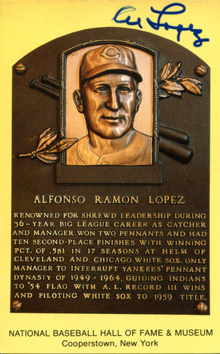 Al Lopez Autographed Hall of Plaque Card (JSA)