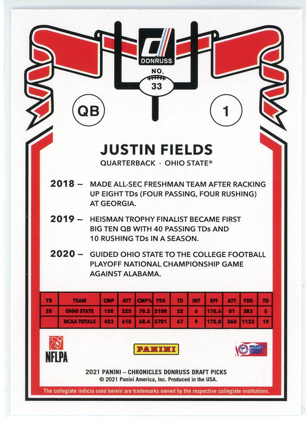 Justin Fields 2021 Panini Chronicles Donruss Draft Picks Rookie Card #33