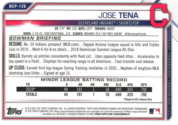 Jose Tena 2021 1st Bowman Chrome Card