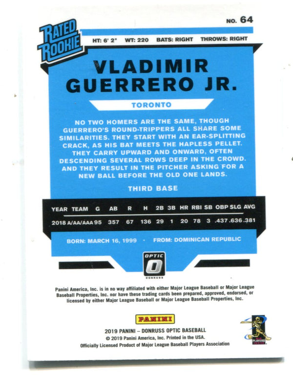 Vladimir Guerrero Jr 2019 Donruss Optic Rated Rookie #64 Card