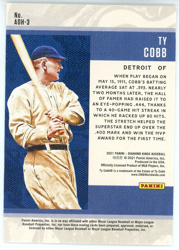 Ty Cobb 2021 Panini Diamond Kings The Art of hitting Insert Card #A0H-3