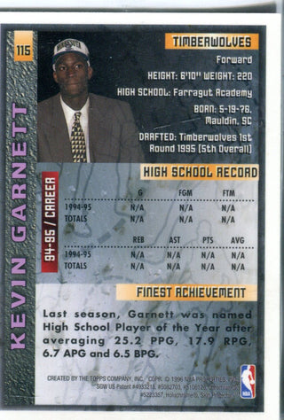 Kevin Garnett 1996 Topps Finest #115 Rookie Card