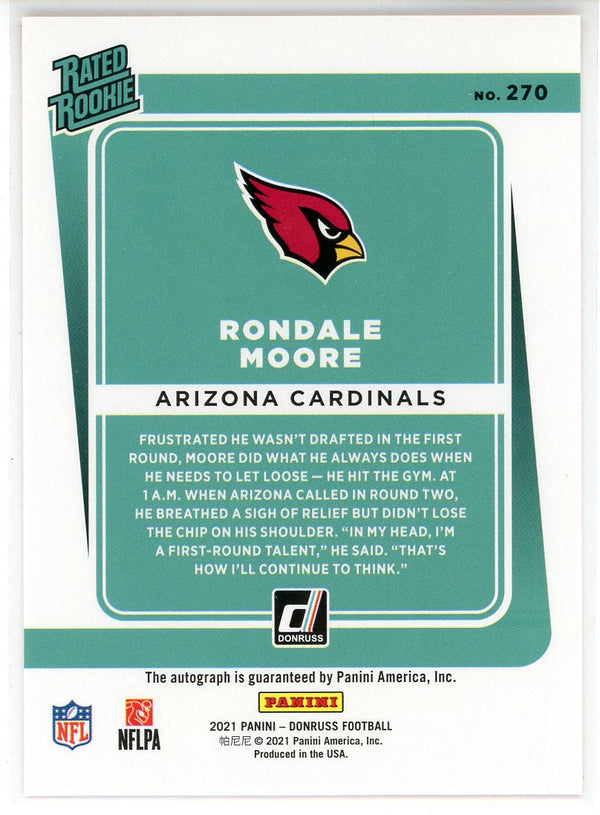 Rondale Moore Autographed 2021 Panini Donruss Rated Rookie Card #270