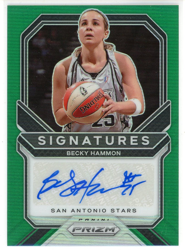 Becky Hammon Autographed 2021 Panini WNBA Prizm Green Prizm Card 3SG-BHM