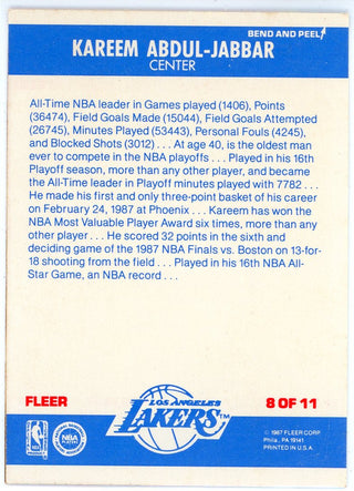 Kareem Abdul-Jabbar 1987 Fleer Sticker Card #8