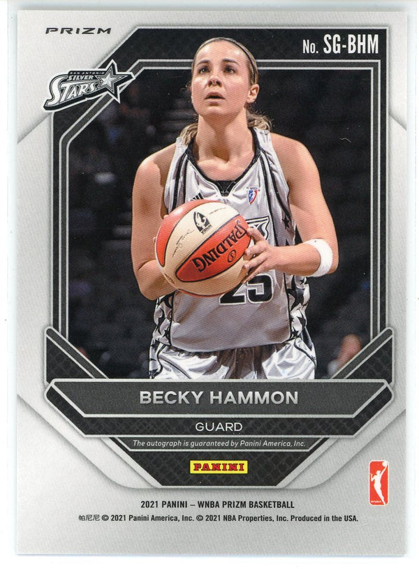 Becky Hammon Autographed 2021 Panini WNBA Prizm Green Prizm Card 3SG-BHM