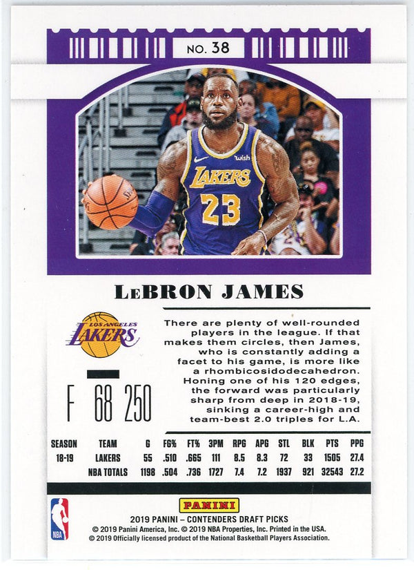 LeBron James 2019-20 Panini Contenders Season Ticket Card #38