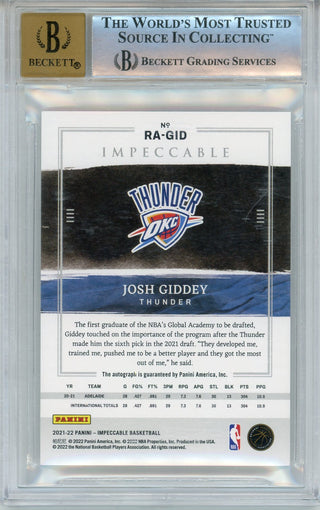 Josh Giddey Autographed 2021-22 Panini Impeccable Halo Gold Rookie Card #38 (BGS 9/10)