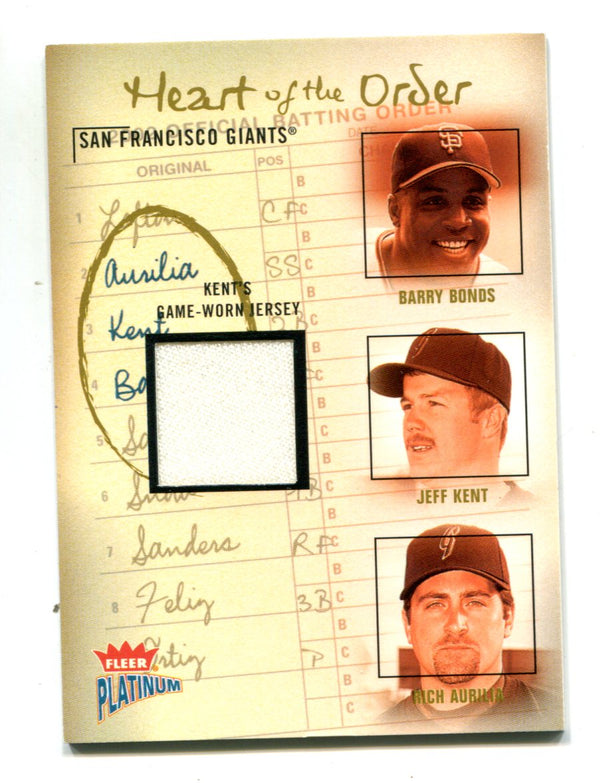 Barry Bonds/Jeff Kent/Rich Aurilia 2002 Fleer Platinum Jersey Card /400